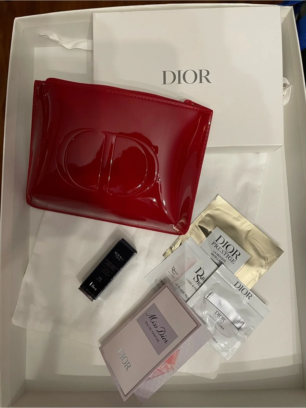 Dior Red Patent Cosmetic Pouch bundle with Dior dust bag